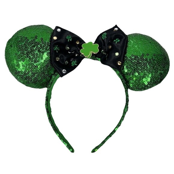 Disney Minnie Mouse Ears Headband Green and Black Sequins St Patrick's Day EUC - Picture 2 of 4
